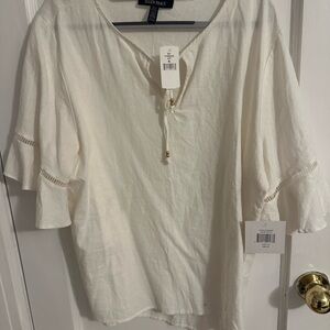 Ellen Tracy Women's Cream linen blend Blouse